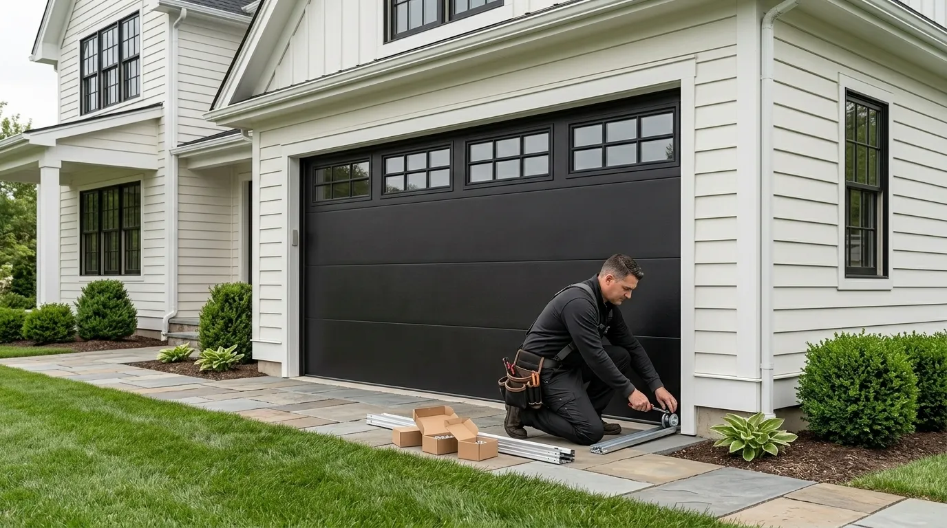 Wood-look composite garage door
