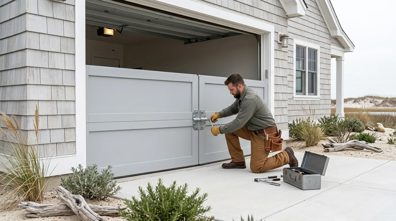 Wood-look composite garage door